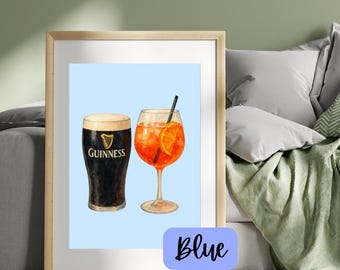 Guinness & Aperol Spritz Print – Digital Cocktail Art | Bar Decor | Irish Pub Wall Art | Kitchen Printable | Minimalist Drink Poster | Blue