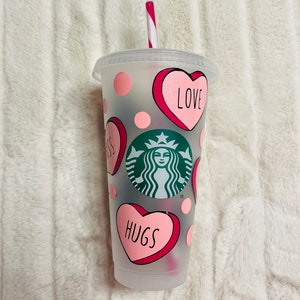 Starbucks Valentine&#39;s Day Cold Cup | Heart Candy Starbucks Cold Cup | Full Wrap| Gift for Best Friend | Personalized gift | Girlfriend | BFF