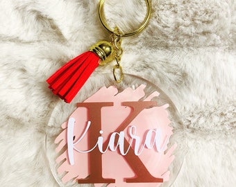 Personalized Acrylic Keychain | Acrylic monogram name keychain | Round Acrylic Keychain with Tassel | BFF Gift | Mothers Day gift