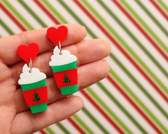 Christmas Latte Cup earrings | Acrylic festive gift