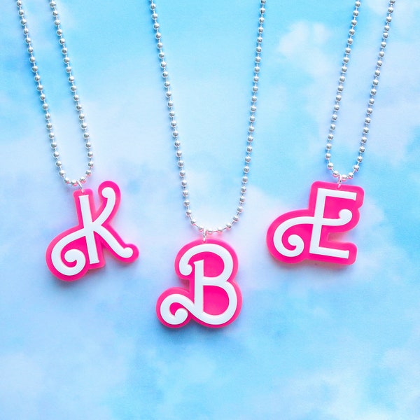 Pink custom initial necklace | doll | acrylic