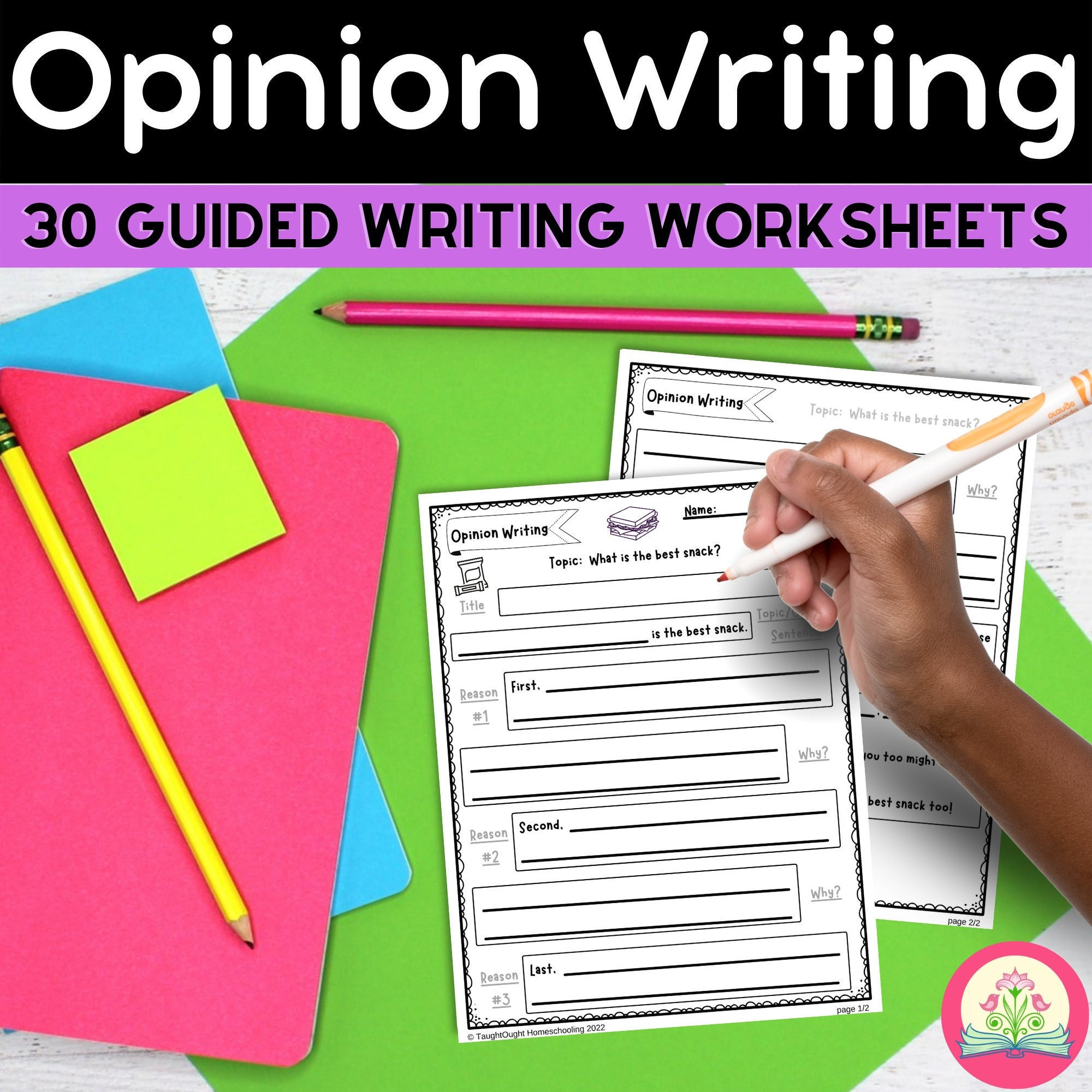 Opinion Paragraph Writing Worksheets &amp; Self-guided Prompts 30 Printable ...