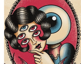 Tattoo lady | original handmade digital artwork on matte vertical poster