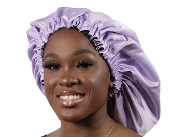 LILA volwassene tot baby/pasgeborene/baby/kinderen • Omkeerbare dubbellaagse satijnen muts slaapmuts, perfect voor lange vlechten en haar