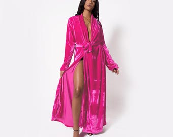 Kimono Luxurious Stretch Velvet Robe - Personalised Bridal Party Gift - Chocolate Brown | Pink | Baby Blue | Red - Size 0 to 5XL - Bathrobe