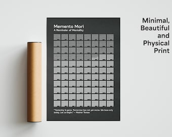 May include: A black and white printable poster with the text "Memento Mori: A Reminder of Mortality". The poster features a grid of small squares, with a quote by Mother Teresa at the bottom.