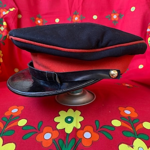 Vintage Australian Military hat red and black with gold button detail
