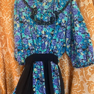 70s/80s floral ruffle party dress Diane Freis style