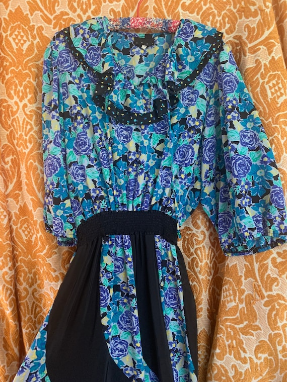 70s/80s floral ruffle party dress Diane Freis styl