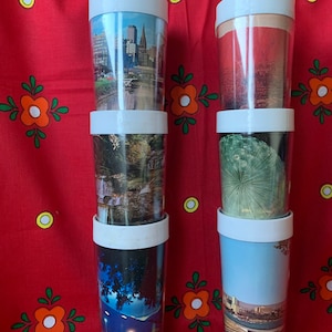 Kitsch Australian souvenir plastic tumbler with landmark photos. Set of 6