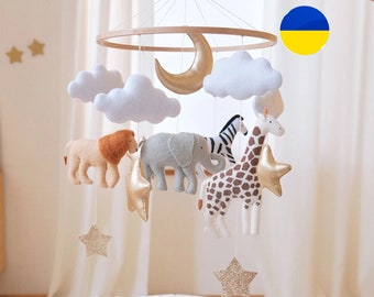 Baby crib mobile, Safari Baby mobile,  Felt mobile, Baby mobile neutral, Nursery baby mobile, Mobile baby, Crib mobile