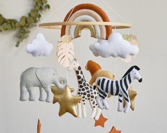 Baby mobile, Safari Baby Crib Mobile, Nursery mobile, Rainbow Mobile, Baby Mobile Neutral, Felt mobile, Terracotta nursery