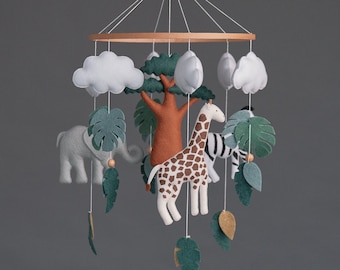 Safari baby mobile Baby mobile Safari giraffe, elephant, zebra Neutral animals Africa  Felt mobile Nursery baby mobile Crib mobile,