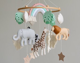 Safari baby mobile, Girl Mobile, Baby crib mobile, Nursery mobile, Baby mobile neutral, Felt mobile, Macrame baby mobile