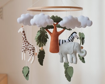 Safari baby mobile Baby crib mobile Baby mobile Neutral Nursery mobile Felt mobile Nursery baby mobile Crib mobile Cot mobile