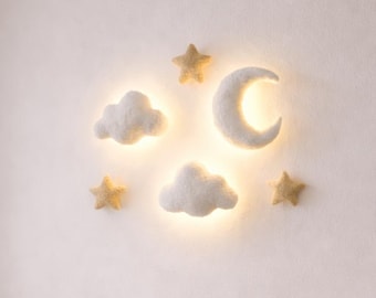 Boucle Nursery Night Light with Moon, Clouds and Stars