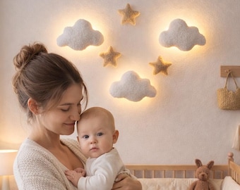 Handmade Boucle Cloud Night Light – Nursery Wall Lamp & Kids Room Decor