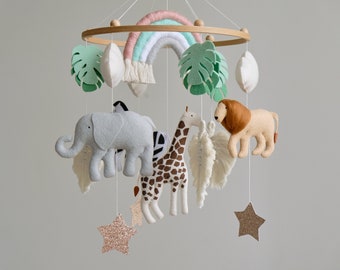 Safari baby mobile girl, Nursery Mobile, Baby crib mobile, Safari nursery decor, Macrame baby mobile, Baby mobile jungle, Crib mobile