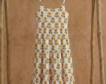 Frauen Baumwollkleid, Floral Block Print, weiche beiläufige lose Sommerkleid ärmellose Maxikleider plus Größe Kleidung