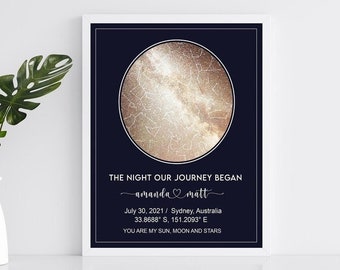 Night Sky Print, Star Map on Date, Constellation Map, First Anniversary, 2nd Anniversary, Wedding gift, Gift for Her, Gift for Him