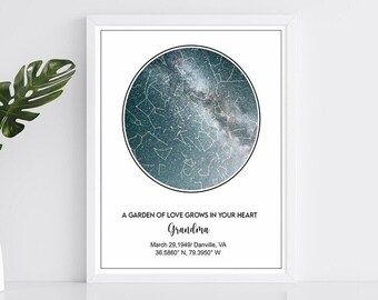 Cadeau pour grand-mère, carte du ciel avec date, carte du ciel nocturne, carte du ciel, carte de la constellation, cadeau grand-mère, cadeau de Noël