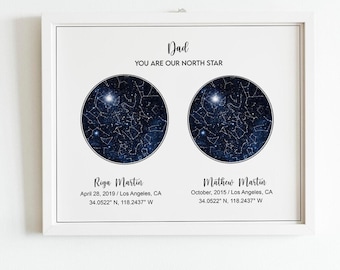 Star Map Custom, 2 Constellation Map, Gift for Dad, Fathers Day Gift, 2 Location, Star Map, Thanks giving gift