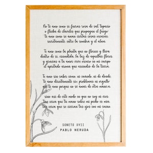 Pablo Neruda love verse print, I love you without knowing how print in spanish, Pablo Neruda poetry, Love sonnet poem, gift for her and him
