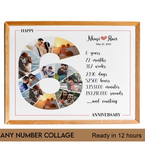 6th Year Anniversary Photo Collage, Number Collage, Number Photo Collage, Gifts for Parents, Gifts for Him, Gifts for Her, Couple Collage