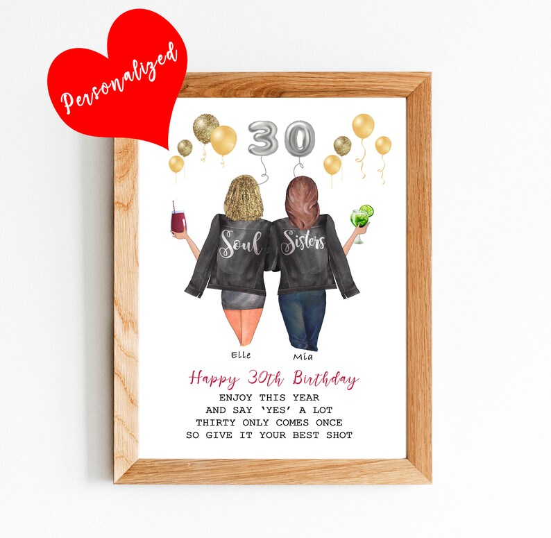 Happy 30th birthday print Best friend print,Gift for her,gift for women,personalised birthday card 30th Birthday Gift 30th birthday ideas
