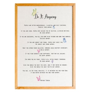 Mother Teresa quote, Do It Anyway Art Print , Mother Teresa Poem, Poem wall Art, Inspirational Quote Wall Art Print, Poetry Quote Art
