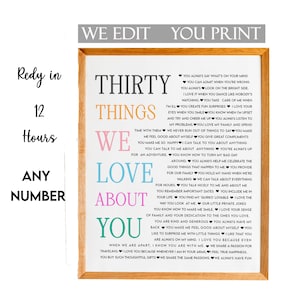 30 Reason We Love You Gift, Birthday Gift, Anniversary Gift, Mom Birthday Gift, 30 Things About Dad, Gift for Friends Birthday Print