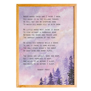 Robert Frost Stoppt im Wald an einem verschneiten Abend, Robert Frost Gedichtdruck, Gedichtwandkunst, Inspirational Zitat, Wanddekor, Gedrucktes Poster