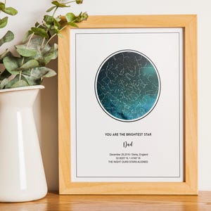 Mapa estelar por fecha, mapa estelar personalizado, mapa de constelaciones, impresión de mapa estelar, mapa del cielo nocturno, regalo de mapa personalizado, regalo para papá, regalo del día del padre, Navidad