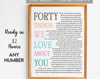 40 Reason We Love You Gift, Birthday Gift, Anniversary Gift, Mom Birthday Gift, 40 Things About Dad, Gift for Friends Birthday Print