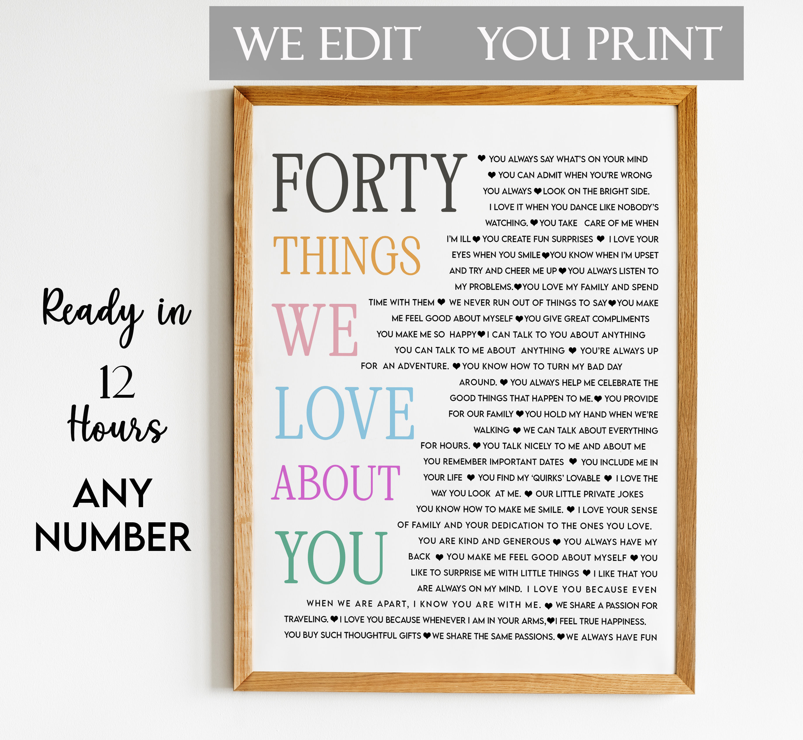 40 Reason We Love You Gift, Birthday Gift, Anniversary Gift, Mom