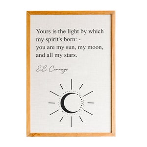 EE Cummings, Você é meu sol, minha lua e todas as minhas estrelas, impressão minimalista de poema, presente de aniversário, arte de parede, decoração de casa