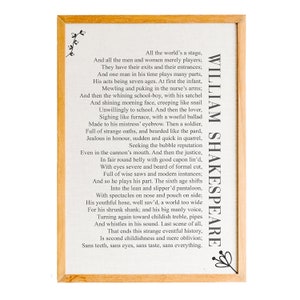 All The World&#39;s A Stage Shakespeare Print, As You Like It Literary Art Quote, William Shakespeare Art