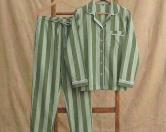 Hand Block Print, Cotton Pajama Set, Green Summer Nightwear, Bohemian Sleepwear, Women Loungewear with pants, Bridesmaid PJ's