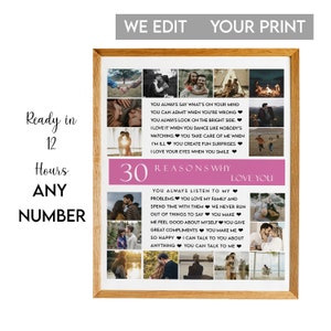 30 Reasons Why We Love You Print, 30 Reasons We  Love You,  30 Things We Love About You, 30th Anniversary Gift, Gift for Mom, Gift for Dad