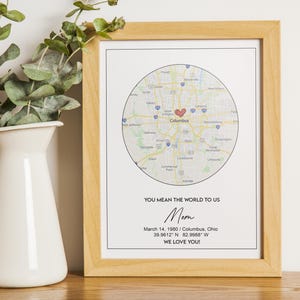 Aangepaste kaartafdruk, cadeau stadskaart met markering, cadeau voor moeder, Moederdagcadeau, Where We elkaar ontmoetten, waar het allemaal begon Kaart, verjaardagscadeau, jubileum