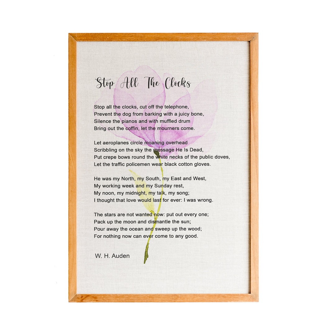 Stop All the Clocks W. H. Auden Funeral Blues Poem, Four Weddings Funeral Poetry Poster Print