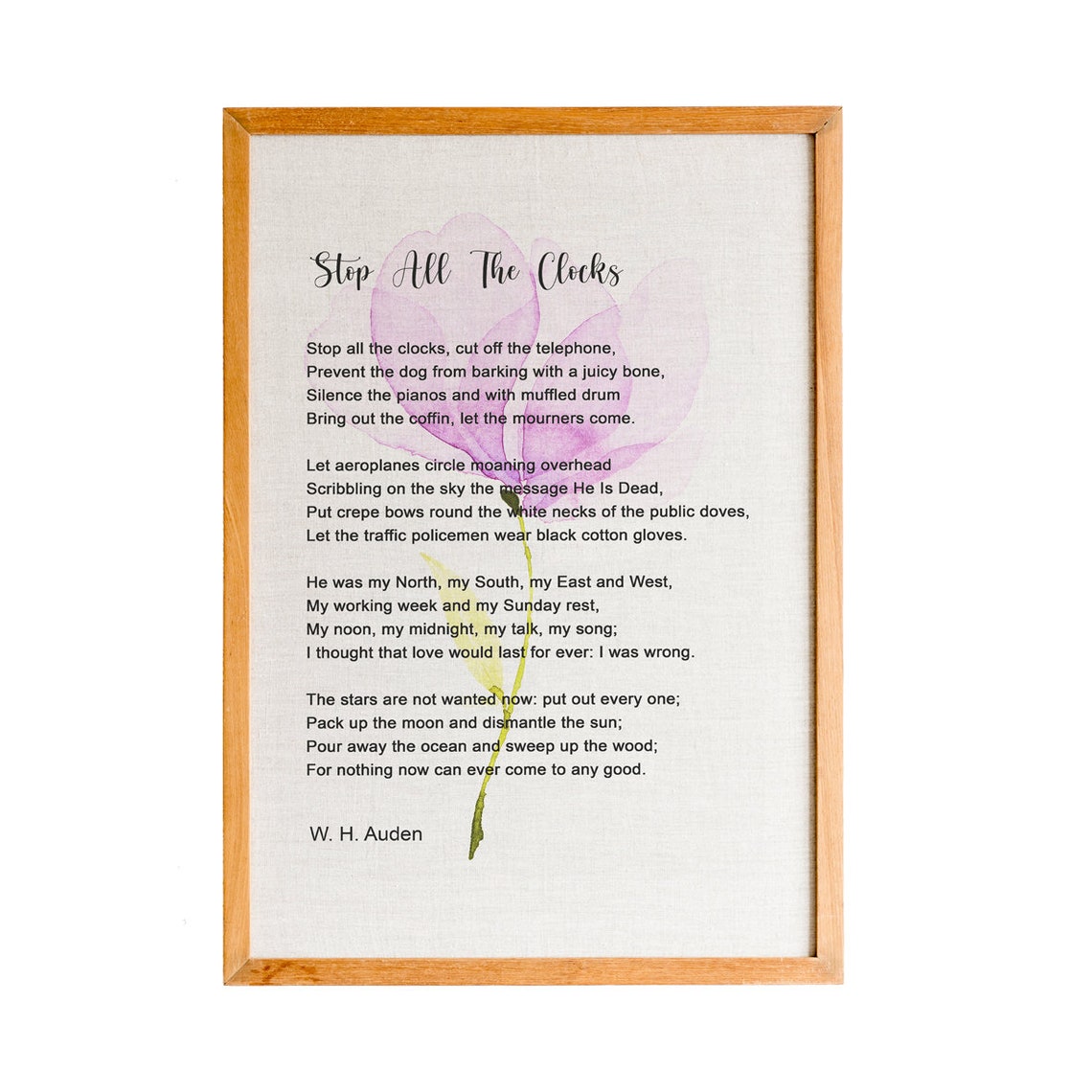 Stop All the Clocks W. H. Auden Funeral Blues Poem, Four Weddings Funeral Poetry Poster Print