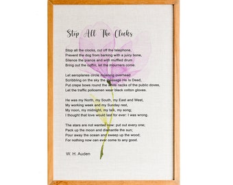 Stop All The Clocks W. H. Auden Funeral Blues Poem, Four Weddings Funeral Poetry Poster Print, Wall Art Print, Quotes Wall Art, Book Lover