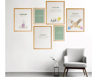 Hijie Set 3 Poster Su Tela Motivazionali Per Ufficio - Frasi Teamwork - 29,2x38,1 Cm - Stampe HD Con Cornice - Decorazione Da Parete