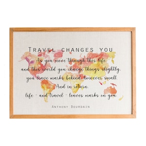 Anthony Bourdain Quote print, Travel changes you quote, Travel poster, Travel quote wall art, Inspirational Print, Printed décor,Travel Gift