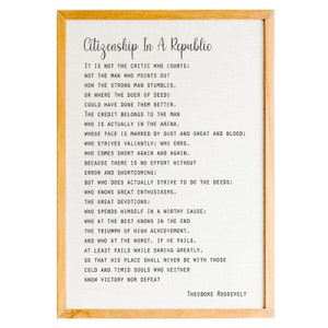Man in the arena by Theodore Roosevelt Quote print, Inspirational quote, Printable wall art,Political quote,Office decor,Roosevelt speech
