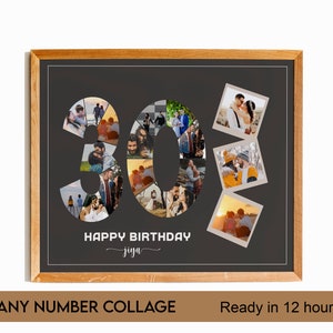 30th Birthday Photo Collage, Personalized 30th Photo Collage, Family Gift, Number Collage, Gifts for Him, Gifts for Her, Couple Gift