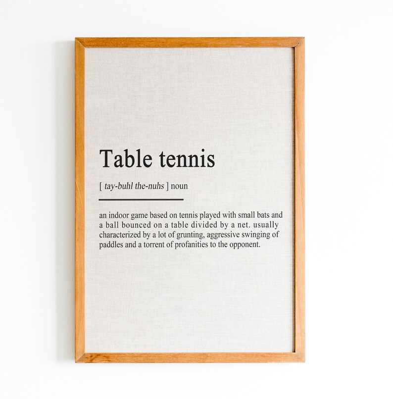 Table Tennis Definition Print, Table Tennis Meaning, Instant Download