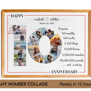 10th Year Anniversary Photo Collage, Number Collage, Number Photo Collage, Gifts for Parents, Gifts for Him, Gifts for Her, Couple Collage
