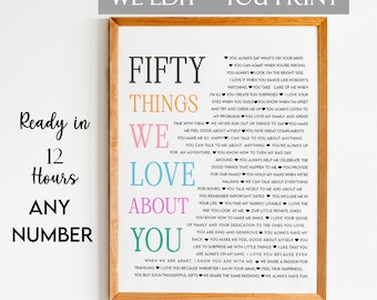 50 Reason We Love You Gift, Birthday Gift, Anniversary Gift, Mom Birthday Gift, 50 Things About Dad, Gift for Friends Birthday Print